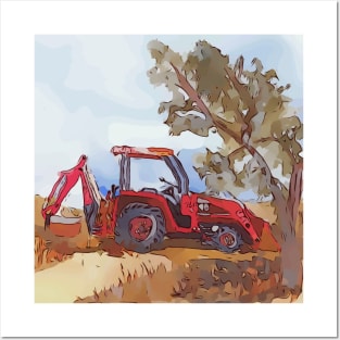 Kubota Tractor with Backhoe attached Posters and Art